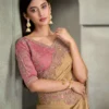 Woman's Deep Cream Satin Georgette Saree with Embroidered Banglori Work