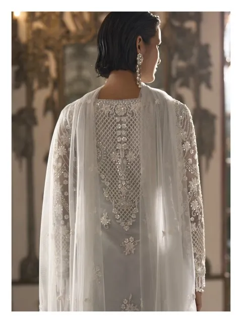 Ivory Silver Sequin Embroidered Party Wear Suit for Wedding & Festive Wear
