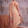 Dusty Pink Linen Cotton Saree With Antique Zari Work For Woman