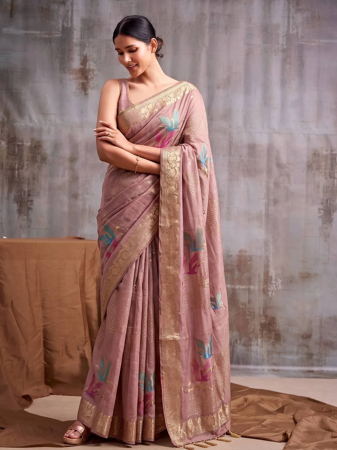 Pink Color Smart Cotton Blend Fancy Woven Designer Saree For Woman