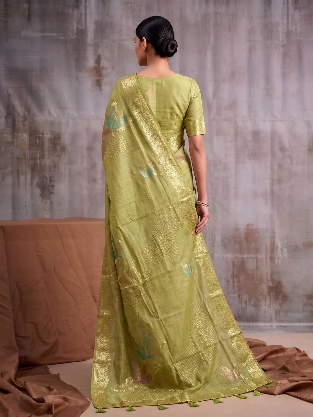 Graceful Pista Green Linen Cotton Woven Designer Saree for woman