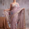 Purple Linen Cotton Blend Fancy Woven Designer Saree