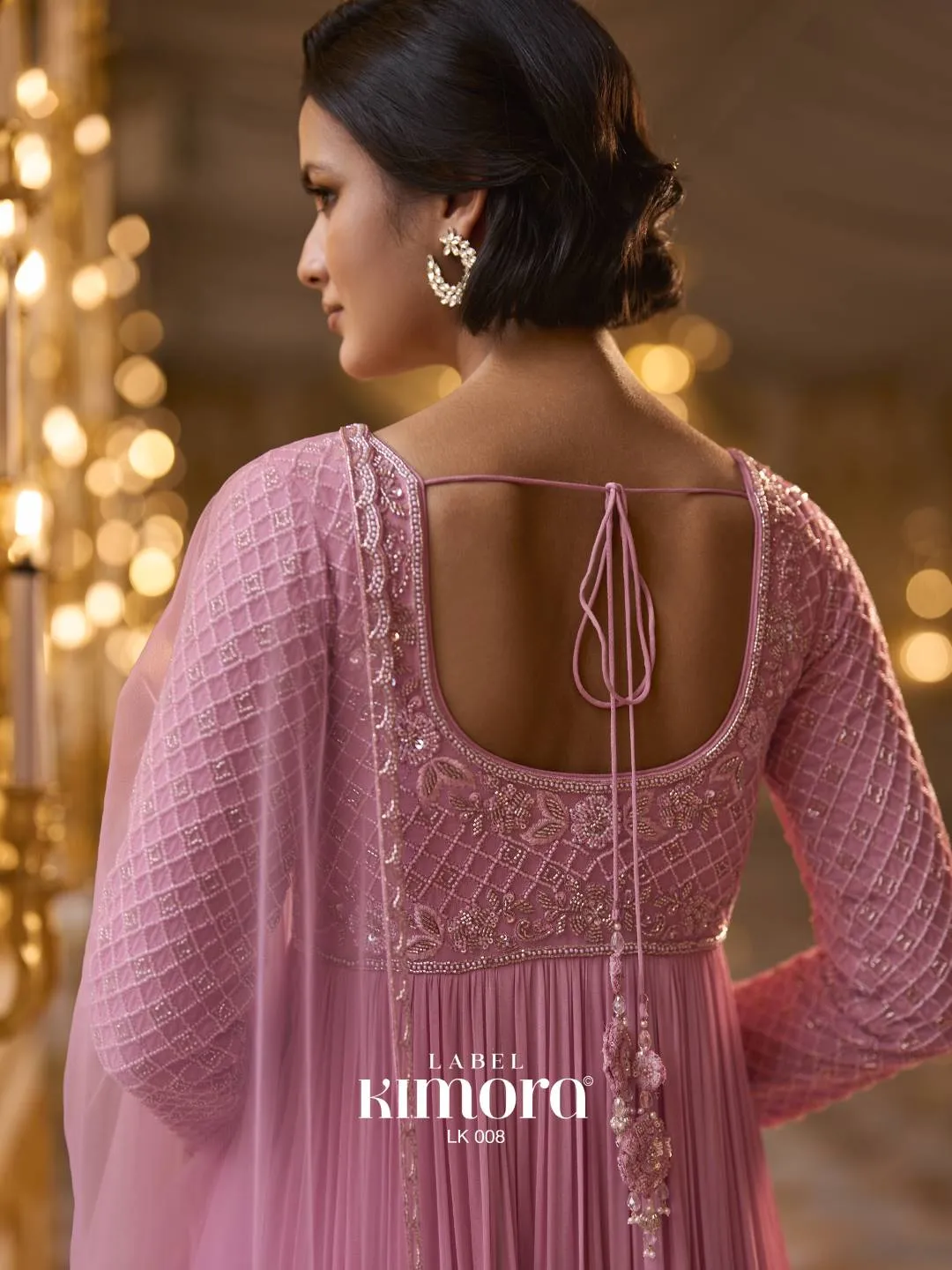 Woman's Vivid Pink Georgette Designer Gown with Beads, Embroidered, Sequins and Zari Work