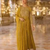 Kimora Mustard Georgette Gown Full Stitch Combo Gown