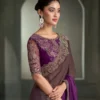 Woman's Deep Plum & Wine Purple Ombre Chiffon with Saree with Zari and Resham Embroidered Border