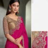 Princess Pink Crape Pink Saree & Tussar Silk Work Blouse