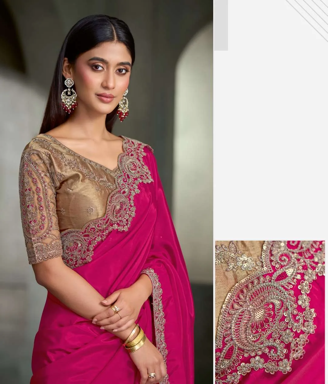Princess Pink Crape Pink Saree & Tussar Silk Work Blouse