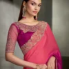 Woman's Floral Embroidered Poly Chiffon Designer Saree