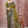 Olive Green Woven Soft Silk Saree for woman