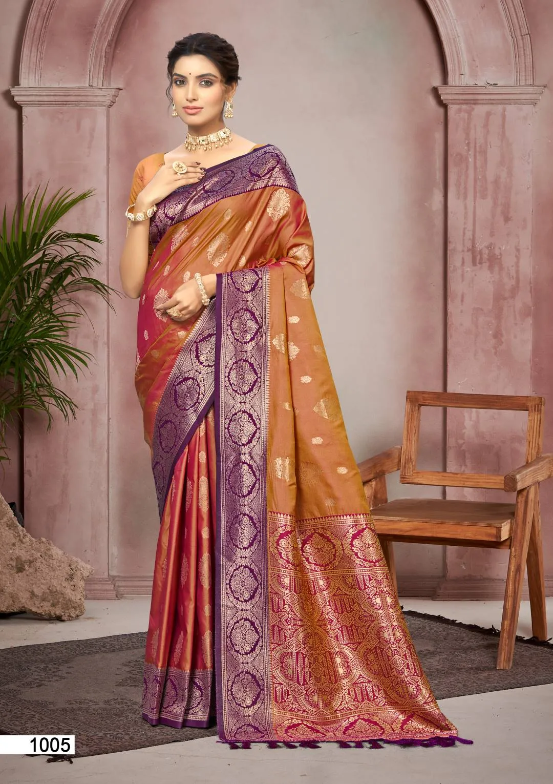 Woman's Bronze Brown Woven Soft Silk Saree