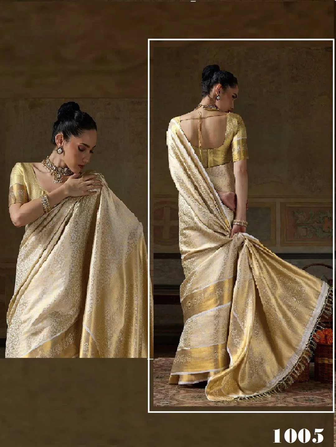 Buy Beige Kanjivaram Silk Woven Saree