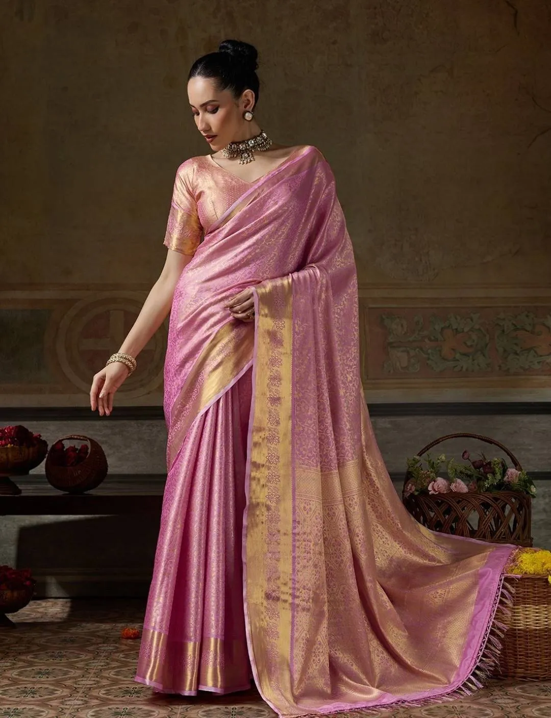Buy Pink Kanjivaram Silk Saree