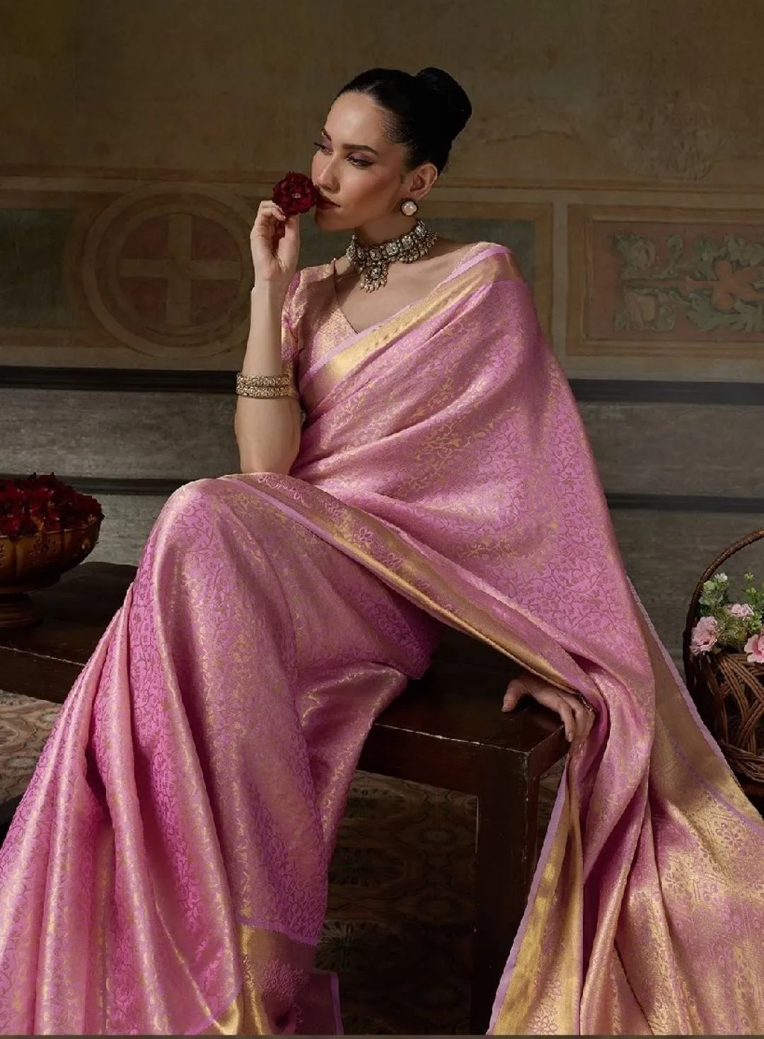Buy Pink Kanjivaram Silk Saree
