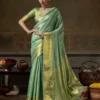 Woman's Graceful Sea Green Kanchivaram Silk Woven Jari Designer Saree
