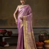 Buy Lavender Kanjivaram Silk Woven Saree