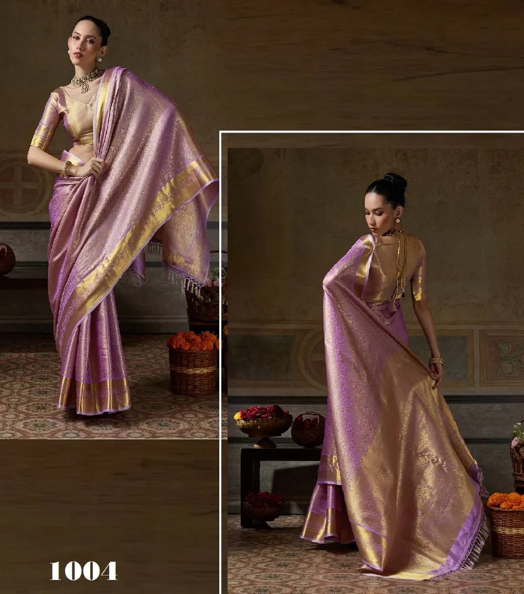 Buy Lavender Kanjivaram Silk Woven Saree