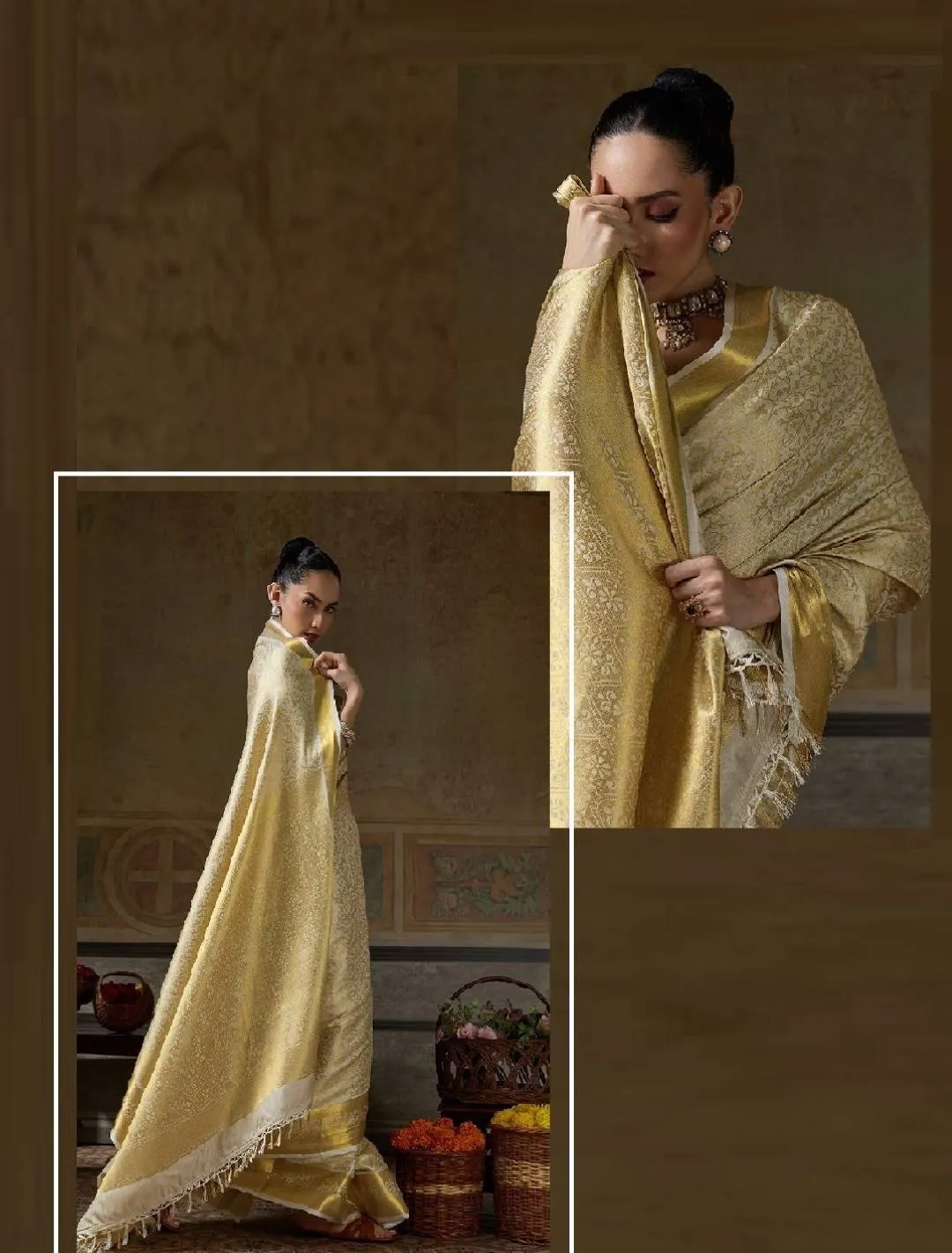Champagne Gold Kanjivaram Art Silk Saree With Zari Work