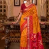 Astita Adishree Mustard Yellow Woven Soft Silk Saree with Red Heavy Pallu