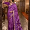 Woven Design Silk Blend Saree with Contrast Border in Royal Purple