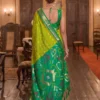 Lime Green and Emerald Silk Blend Patola Print Saree with Zari Border