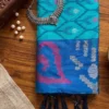 Blue Silk Blend Ikat Saree with Zari Border and Blouse Piece for Women
