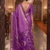 Woven Design Silk Blend Saree with Contrast Border in Royal Purple