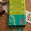 Lime Green and Emerald Silk Blend Patola Print Saree with Zari Border