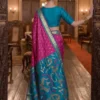 Adishree Soft Silk Saree with Zari Border & Contrast Pallu | Rani Pink & Teal Blue Designer Saree for Weddings