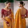 Kira Kamala Silk Premium Party Wear Designer Saree For Woman | Desi Ebullience Mustard Banarasi Satin Silk Saree With Murmurous Blouse