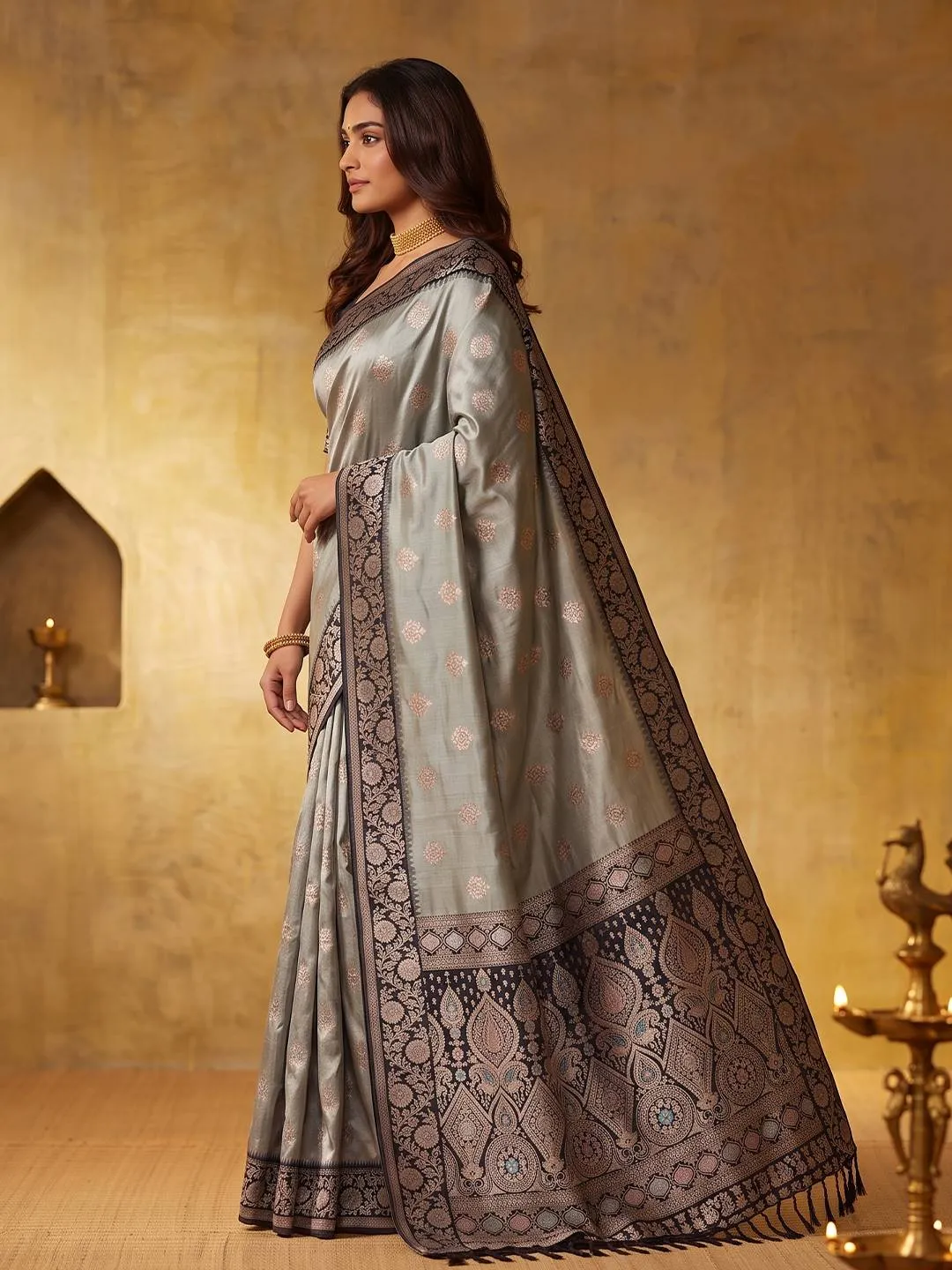 Geetanjali Silk Blend Festive Broad Border Sarees For Woman