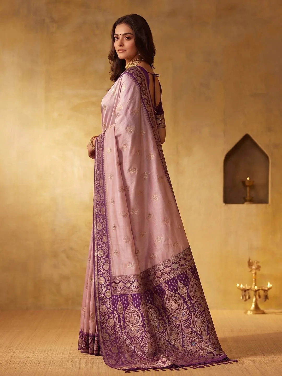 Woman's Wine Silk Saree With Blouse Piece