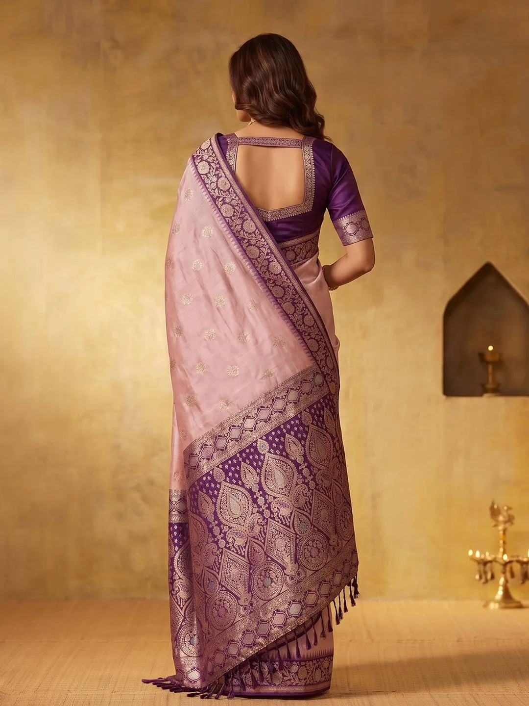 Woman's Wine Silk Saree With Blouse Piece