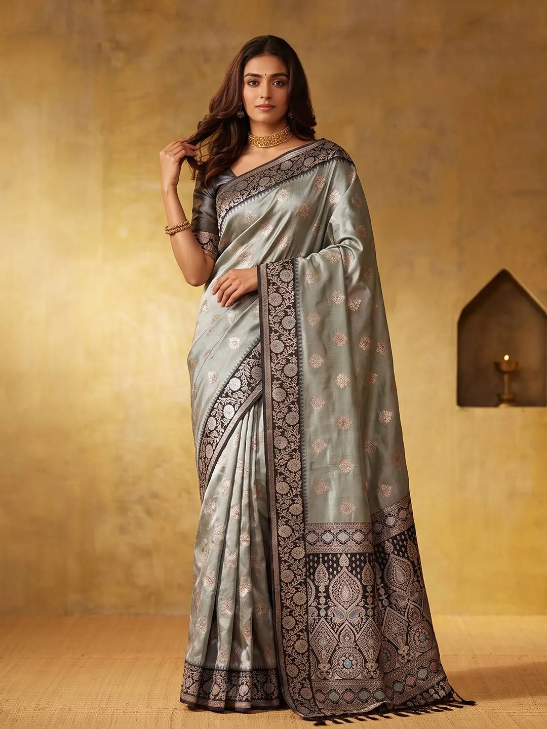 Geetanjali Silk Blend Festive Broad Border Sarees For Woman