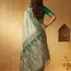 Print and Woven Work Silk Blend Trendy Saree In Green Colour
