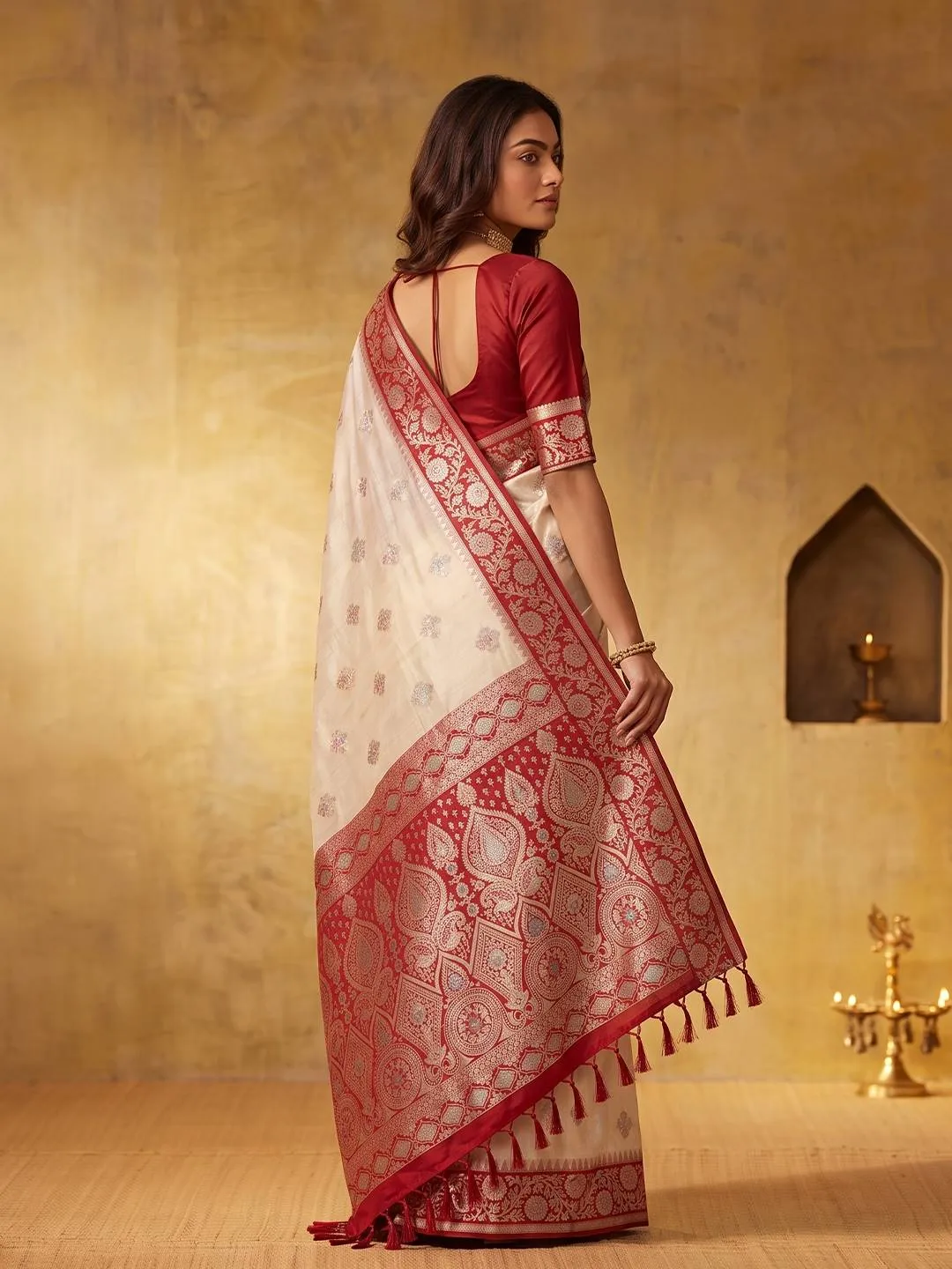 Woman's Silk Majesty with Rich Zari Work Saree | Ivory
