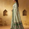 Print and Woven Work Silk Blend Trendy Saree In Green Colour
