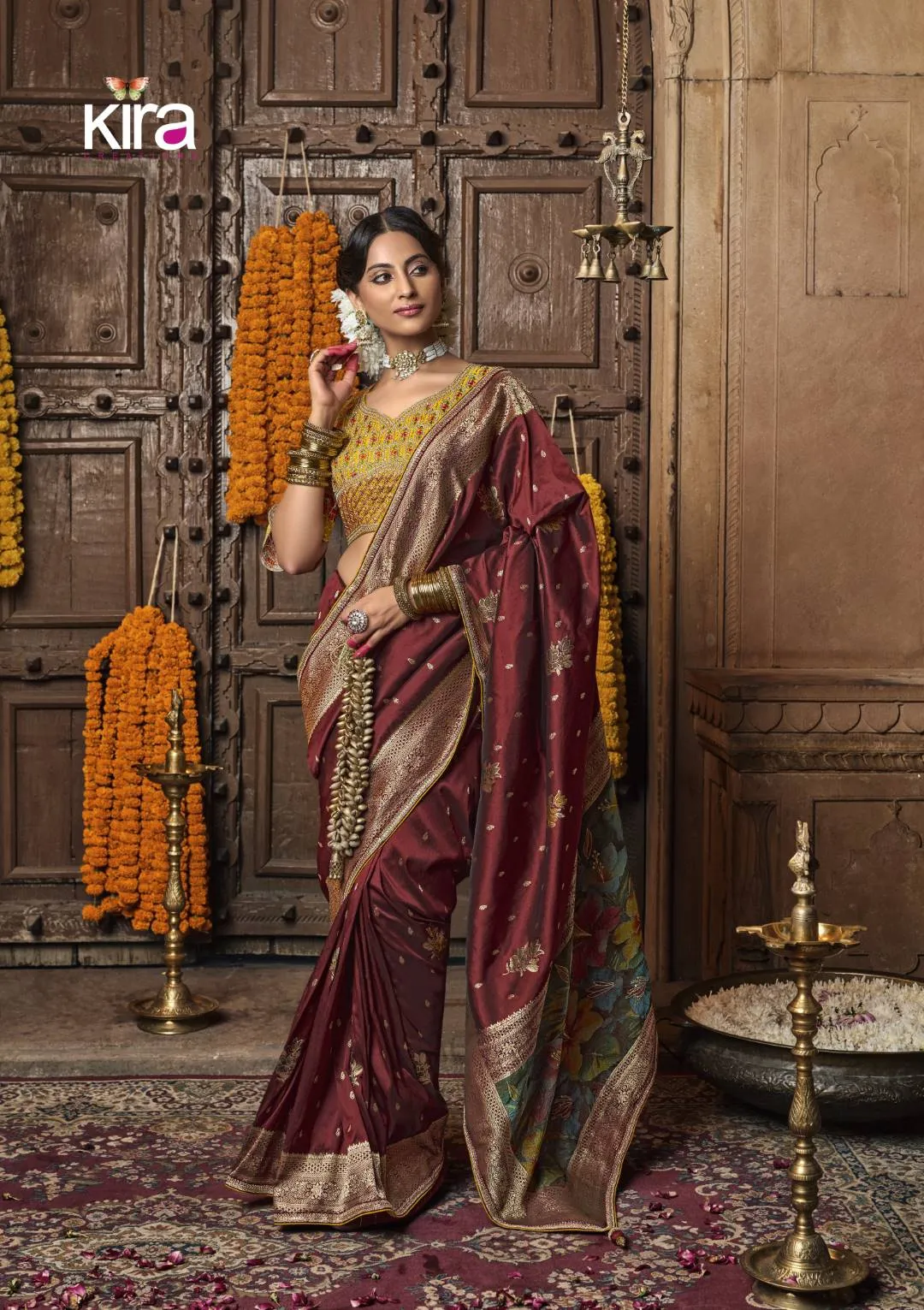 Kira Kiki Pure Silk Saree – Woman’s Designer Wedding Wear Saree with Embroidered Blouse