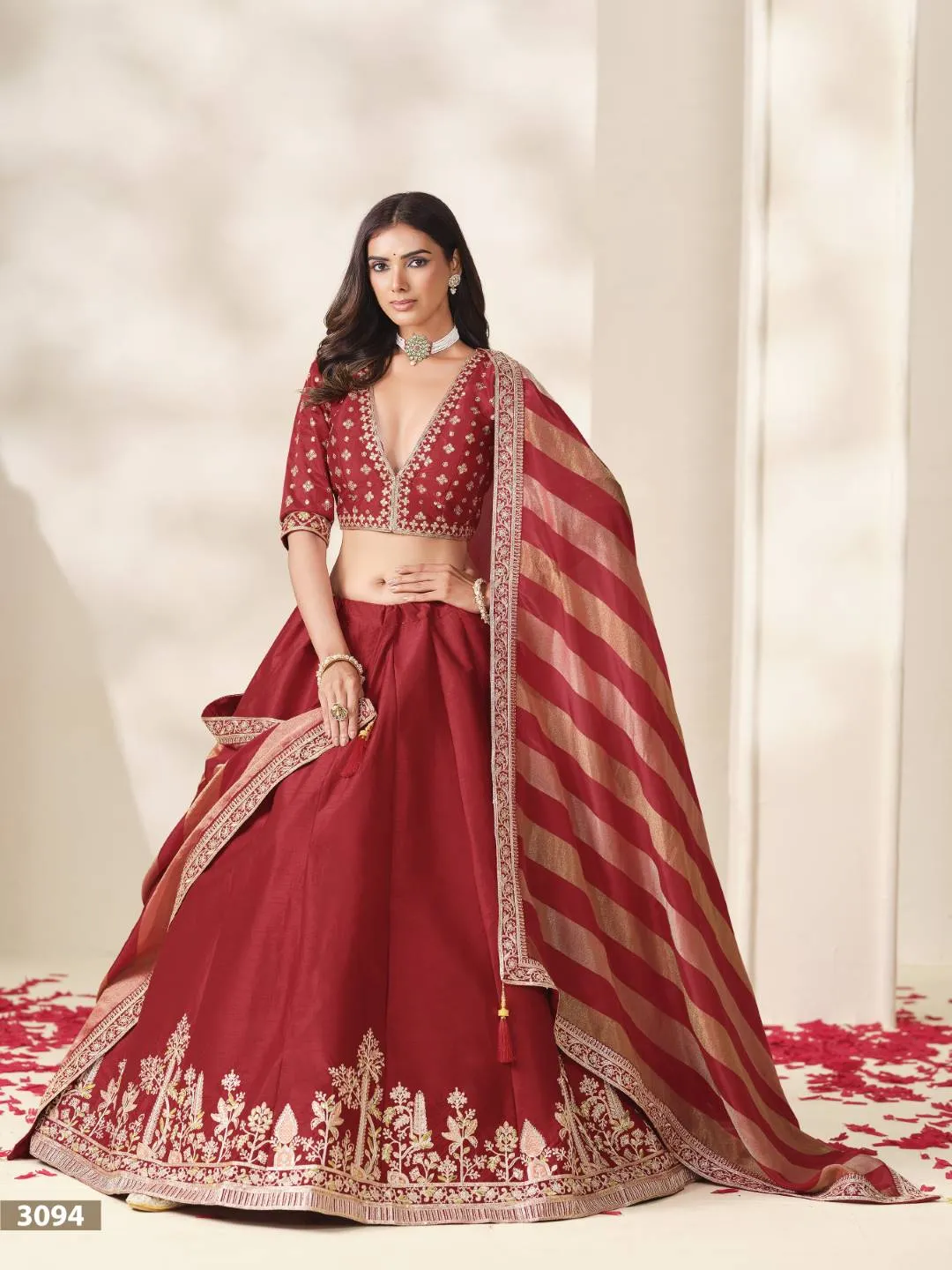 Maroon Art Silk Lehenga Choli with Heavy Gold Zari Work