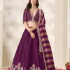 Premium Purple Art Silk Lehenga Choli with Festive Zari Border & Striped Dupatta
