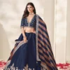 Premium Navy Blue Silk Lehenga Choli with Intricate Zari Embroidery & Striped Dupatta
