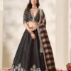 Premium Black Art Silk Lehenga Choli with Festive Zari Border & Striped Dupatta