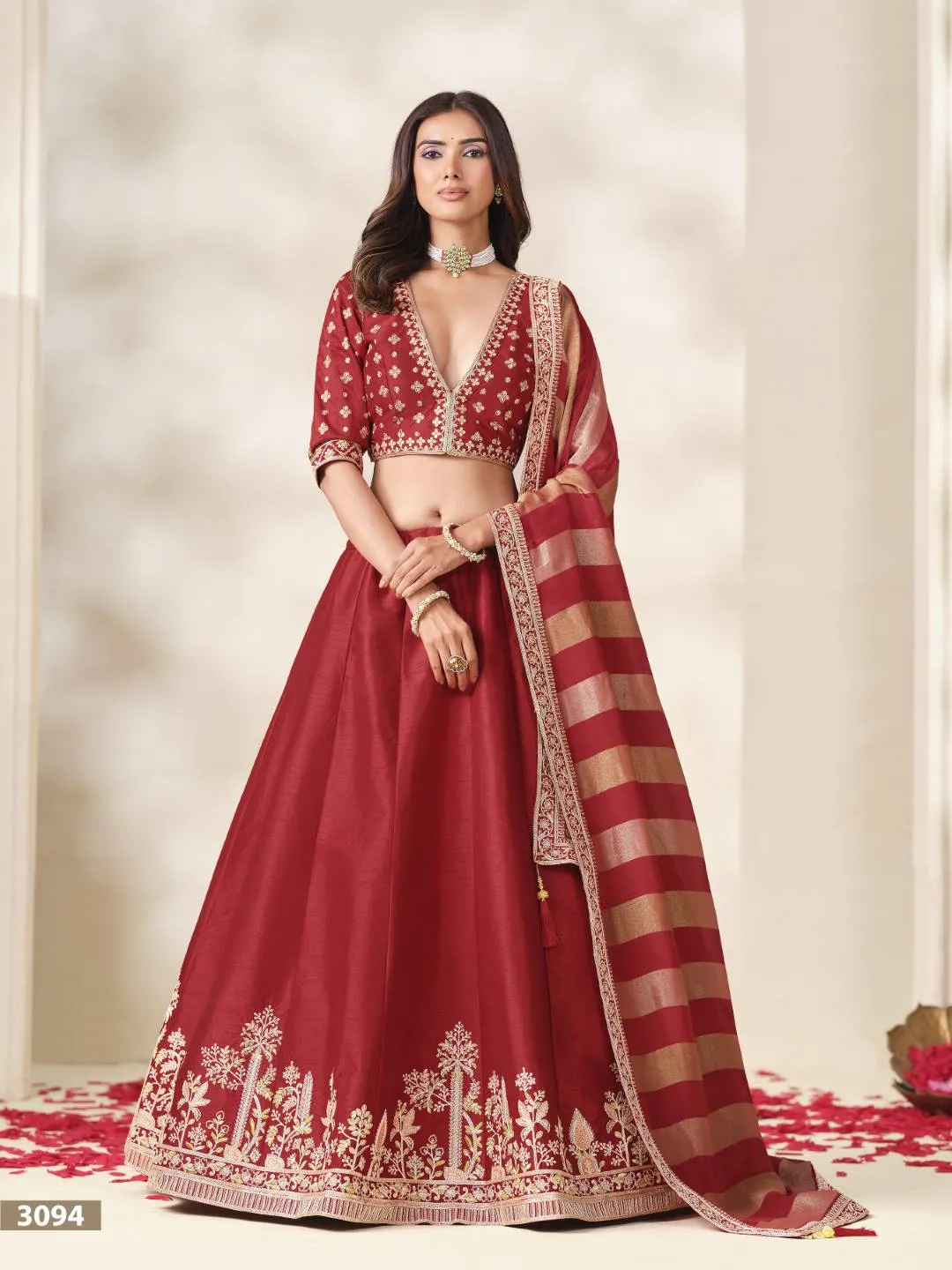 Maroon Art Silk Lehenga Choli with Heavy Gold Zari Work