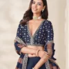 Premium Navy Blue Silk Lehenga Choli with Intricate Zari Embroidery & Striped Dupatta