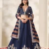 Premium Navy Blue Silk Lehenga Choli with Intricate Zari Embroidery & Striped Dupatta