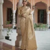Woman's Golden Kanjivaram Soft Silk Wedding Wear Saree