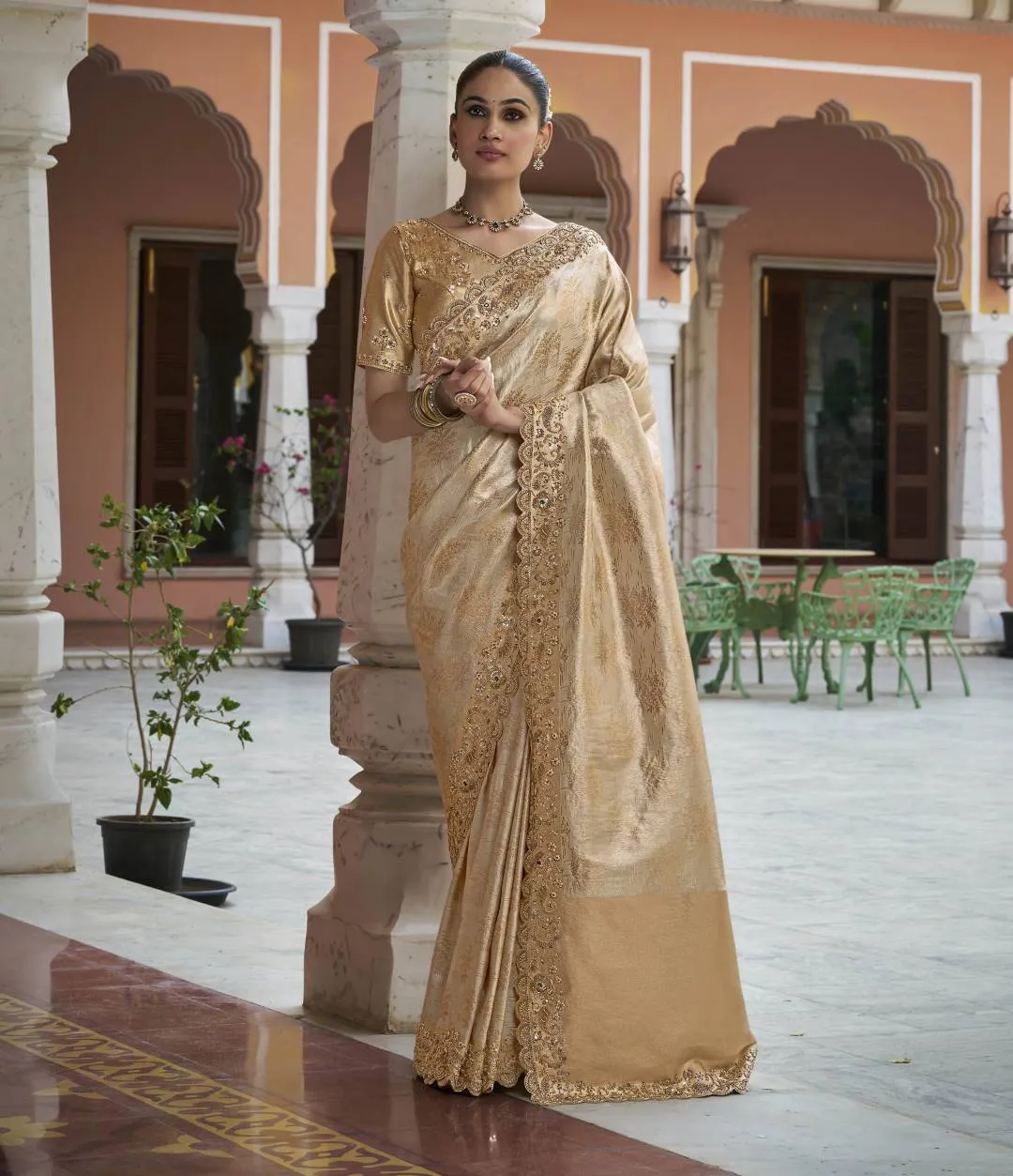 Woman's Golden Kanjivaram Soft Silk Wedding Wear Saree