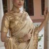Woman's Golden Kanjivaram Soft Silk Wedding Wear Saree