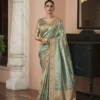 Woman's Premium Green Kanjivaram Soft Silk Saree with Elegant Beads Work