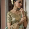Woman's Premium Green Kanjivaram Soft Silk Saree with Elegant Beads Work