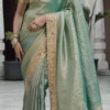 Woman’s Premium Green Kanjivaram Soft Silk Saree with Elegant Beads Work